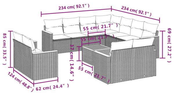 VidaXL Polyrattan Kerti Ülőgarnitúra - 12 részes