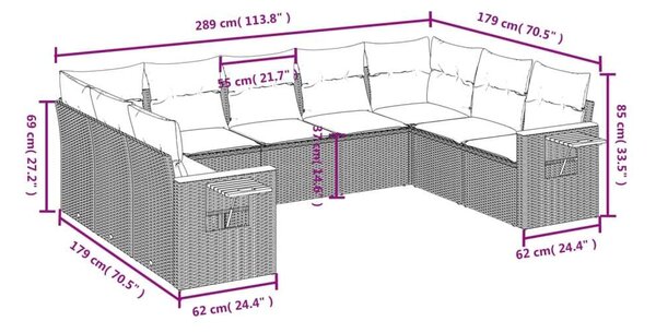 VidaXL U alakú Kerti Garnitúra - 9 részes - Polyrattan