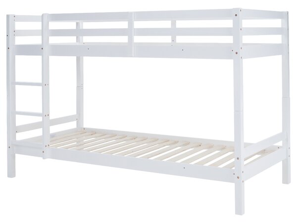 KONDELA Emeletes ágy, 90x200, tömör fa, fehér, INEZA