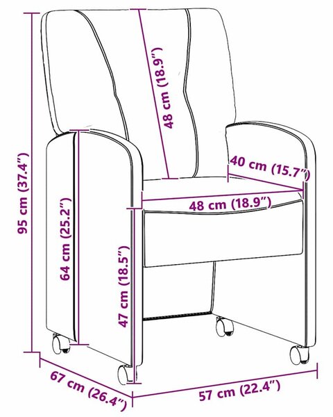 VidaXL Kerekes Étkező Székek 2 pcs Fekete 57 x 67 x 95 cm szövet