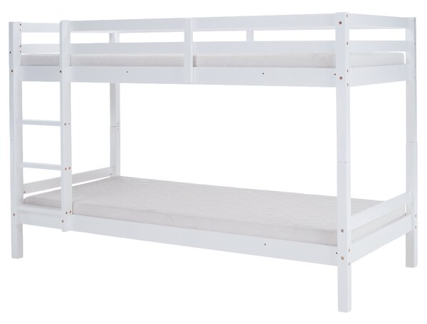 KONDELA Emeletes ágy, 90x200, tömör fa, fehér, INEZA