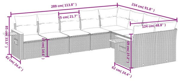 VidaXL Polyrattan Kerti Ülőgarnitúra - 9 részes - Fekete
