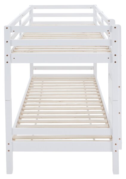 KONDELA Emeletes ágy, 90x200, tömör fa, fehér, INEZA