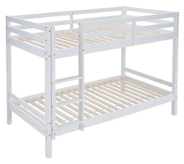 KONDELA Emeletes ágy, 90x200, tömör fa, fehér, INEZA
