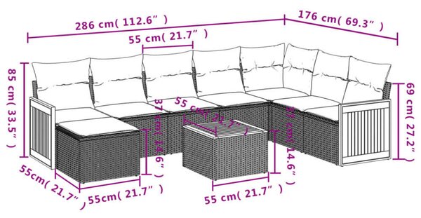VidaXL Polyrattan Kerti Ülőgarnitúra - 9 részes - Fekete