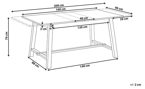 Kihúzható étkezőasztal BARNES Világos kőris 160/200 cm 90 cm