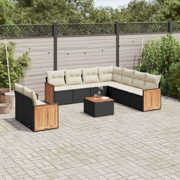 VidaXL Polyrattan Kerti Ülőgarnitúra - 10 részes - Fekete