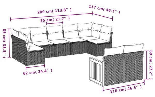VidaXL Polyrattan Kerti Ülőgarnitúra - 9 részes - Fekete