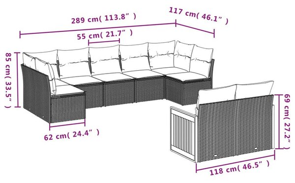 VidaXL Polyrattan Kerti Ülőgarnitúra - 9 részes - Fekete