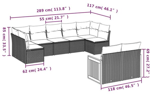 VidaXL Polyrattan Kerti Ülőgarnitúra - 9 részes - Fekete
