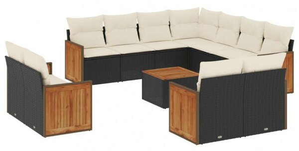 VidaXL Polyrattan Kerti Ülőgarnitúra - 12 részes - Fekete