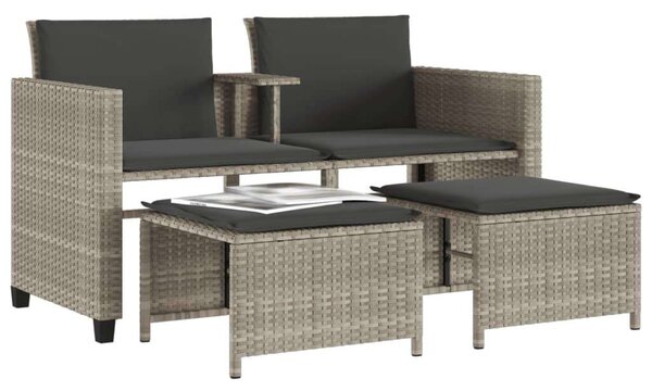 VidaXL 2 személyes szürke polyrattan kerti kanapé asztallal/székkel