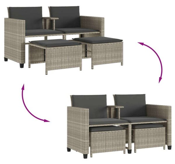 VidaXL 2 személyes szürke polyrattan kerti kanapé asztallal/székkel
