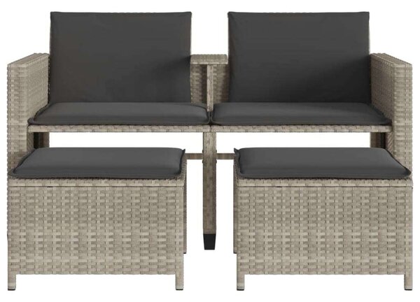 VidaXL 2 személyes szürke polyrattan kerti kanapé asztallal/székkel