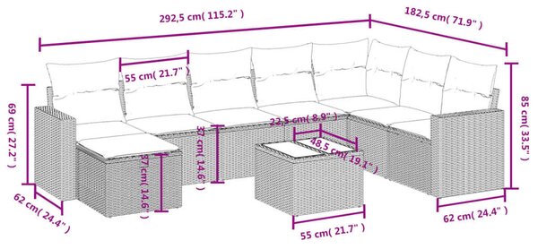 VidaXL Polyrattan Kerti Ülőgarnitúra - 9 részes, Bézs