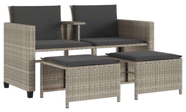 VidaXL 2 személyes szürke polyrattan kerti kanapé asztallal/székkel