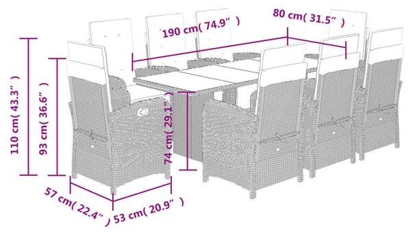 VidaXL Polyrattan Kerti Étkezőgarnitúra - 9 részes