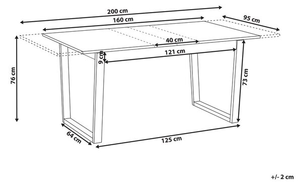 Kihúzható étkezőasztal CAMDEN Világos kőris 160/200 cm 95 cm