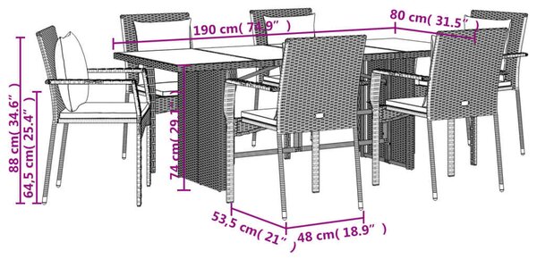 VidaXL - 7 Részes Kerti Étkezőgarnitúra - Fekete Polyrattan