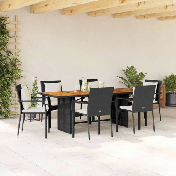 VidaXL - 7 Részes Kerti Étkezőgarnitúra - Fekete Polyrattan