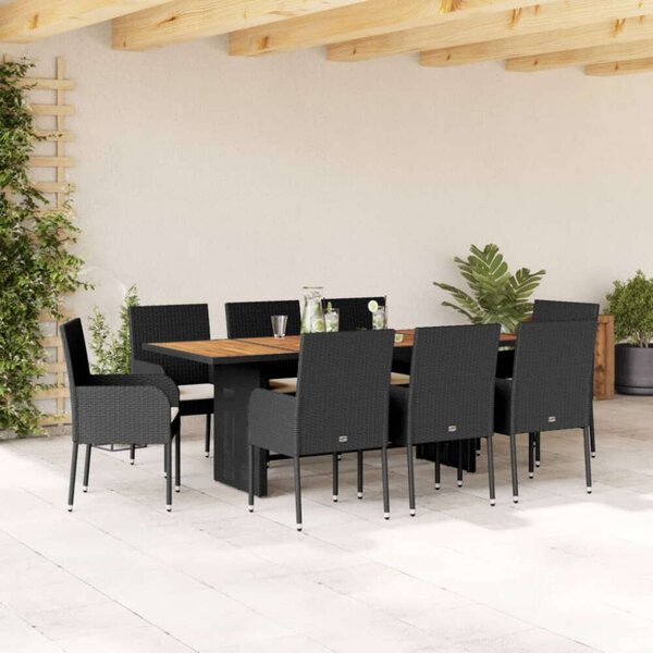 VidaXL Polyrattan Kerti Étkezőgarnitúra - 9 részes - Fekete