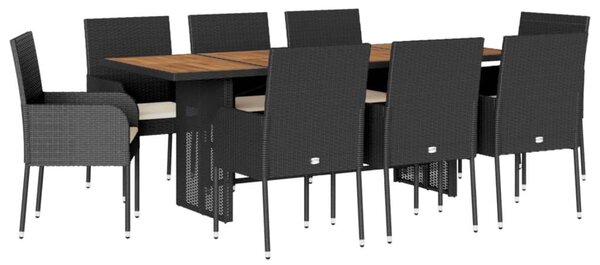 VidaXL Polyrattan Kerti Étkezőgarnitúra - 9 részes - Fekete