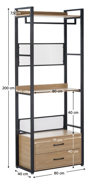 KONDELA Polcállvány fiókokkal, tölgy/fekete, KILOS NEW TYP 1