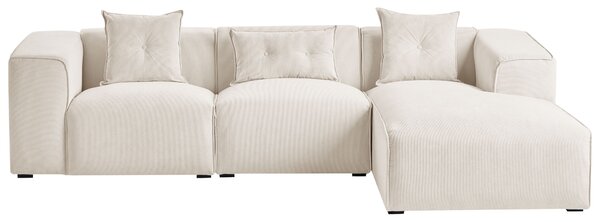 Sarokkanapé 3 személyes DOLVA Kordbársony Törtfehér Bal oldali
