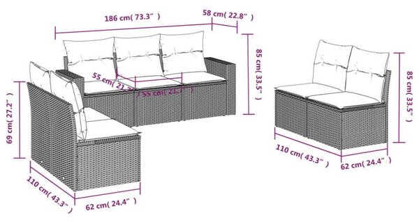 VidaXL Polyrattan Kerti Ülőgarnitúra - Barna - 7 részes