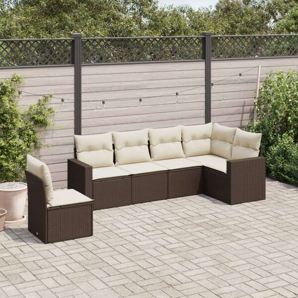 Polyrattan Kerti Ülőgarnitúra - Barna - 6 részes