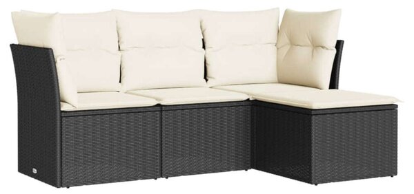 Polyrattan Kerti Ülőgarnitúra - 4 részes - Fekete
