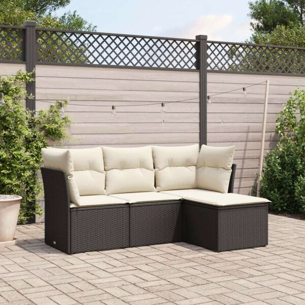 Polyrattan Kerti Ülőgarnitúra - 4 részes - Fekete