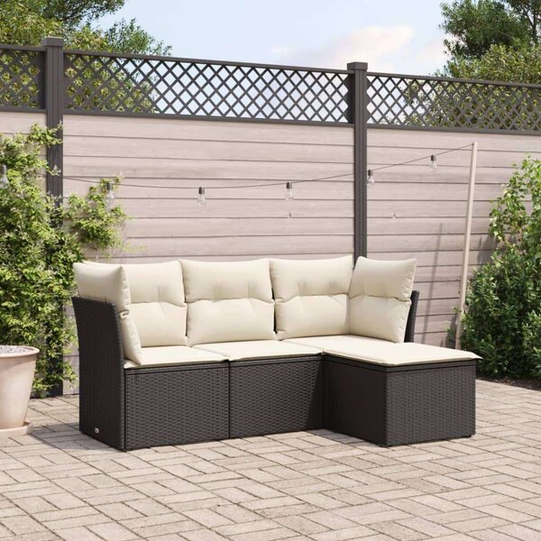 Polyrattan Kerti Ülőgarnitúra - 4 részes - Fekete