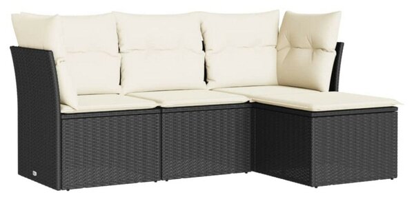 Polyrattan Kerti Ülőgarnitúra - 4 részes - Fekete