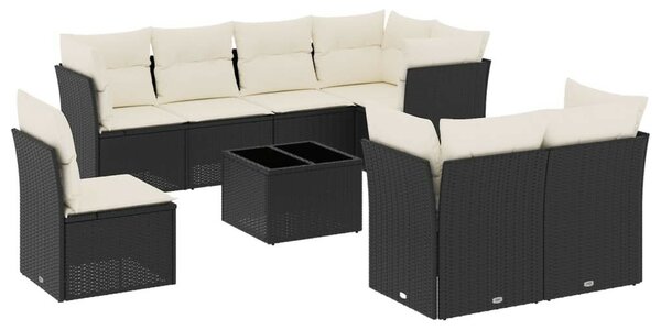VidaXL Polyrattan Kerti Ülőgarnitúra - 9 részes - Fekete