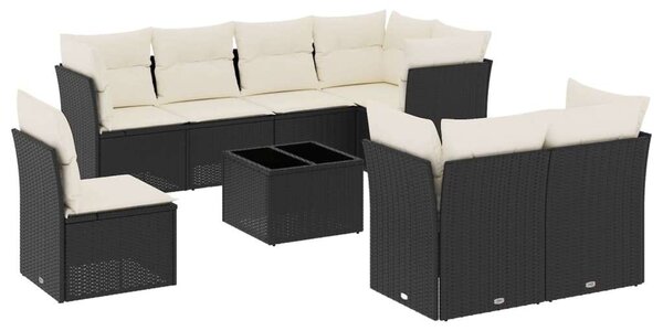 VidaXL Polyrattan Kerti Ülőgarnitúra - 9 részes - Fekete