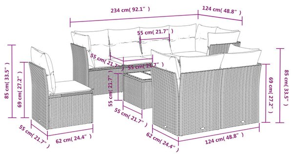 VidaXL Polyrattan Kerti Ülőgarnitúra - 9 részes - Fekete