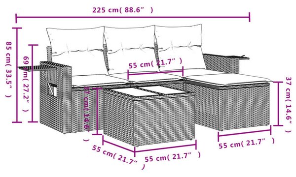 VidaXL Polyrattan Kerti Ülőgarnitúra - 4 részes - Fekete
