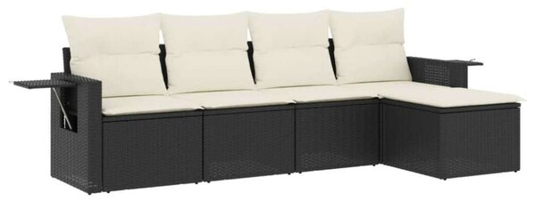 VidaXL 5 részes fekete polyrattan kerti kanapészett párnákkal