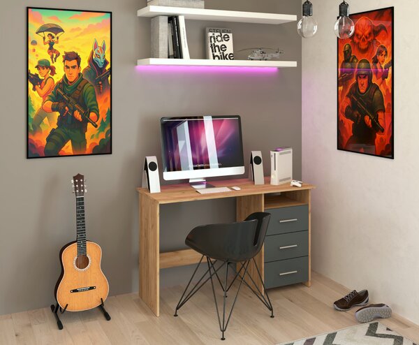 KONDELA Számítógépasztal, artisan tölgy/grafit, LARISTOTE NEW