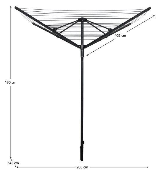 KONDELA Kerti ruhaszárító, fekete, 45 m, ROTARY NEW TYP 3