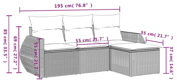 VidaXL Polyrattan Kerti Ülőgarnitúra - 4 részes - Fekete