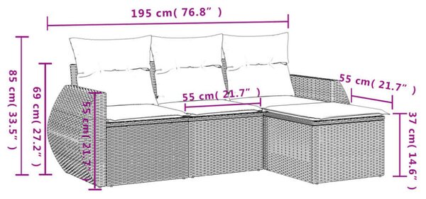 VidaXL Polyrattan Kerti Ülőgarnitúra - 4 részes - Fekete