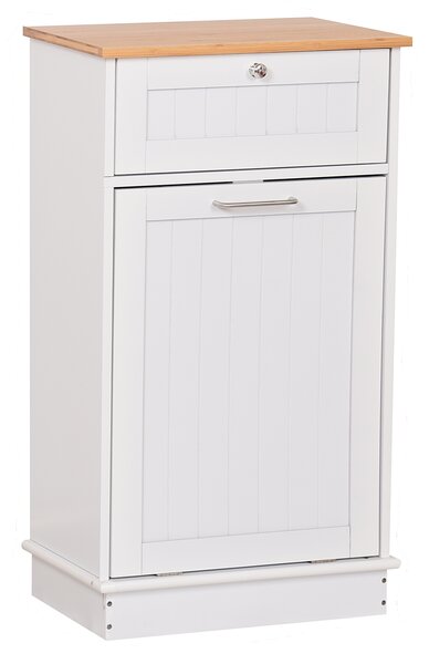 KONDELA Billenős szekrény szemetes kosárral, fehér/bambusz, DELINS TYP 1
