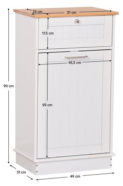 KONDELA Billenős szekrény szemetes kosárral, fehér/bambusz, DELINS TYP 1