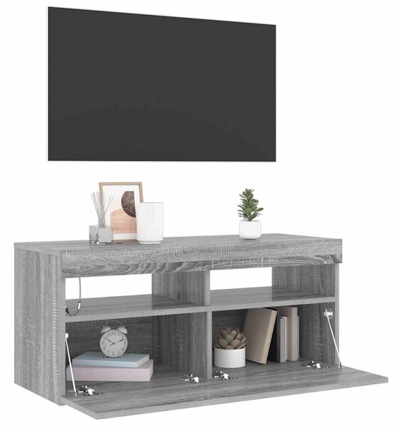 Szürke sonoma színű TV-szekrény LED-világítással 90x35x40 cm