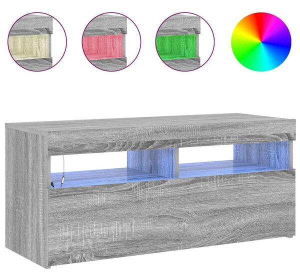 Szürke sonoma színű TV-szekrény LED-világítással 90x35x40 cm