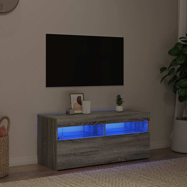 Szürke sonoma színű TV-szekrény LED-világítással 90x35x40 cm