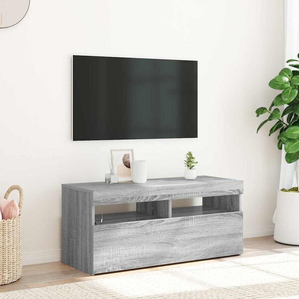 Szürke sonoma színű TV-szekrény LED-világítással 90x35x40 cm