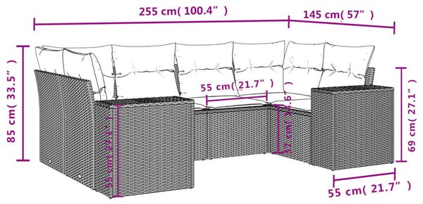 VidaXL Polyrattan Kerti Ülőgarnitúra - 6 részes - Fekete